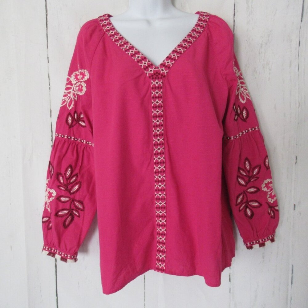 Tory Burch Top 8 M Pink Embroidered Samarkand Tunic Boho Peasant Cruise Beach‎